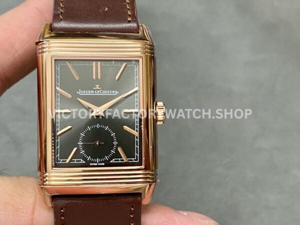 MG Factory Jaeger-LeCoultre Reverso Double-Sided Dual Time Zone Q396245J 29mm Rose Gol (7) MG Factory Jaeger-LeCoultre Reverso Double-Sided Dual Time Zone Q396245J 29mm Rose Gold Leather Strap Grey Dial