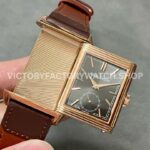 MG Factory Jaeger-LeCoultre Reverso Double-Sided Dual Time Zone Q396245J 29mm Rose Gol (8) MG Factory Jaeger-LeCoultre Reverso Double-Sided Dual Time Zone Q396245J 29mm Rose Gold Leather Strap Grey Dial