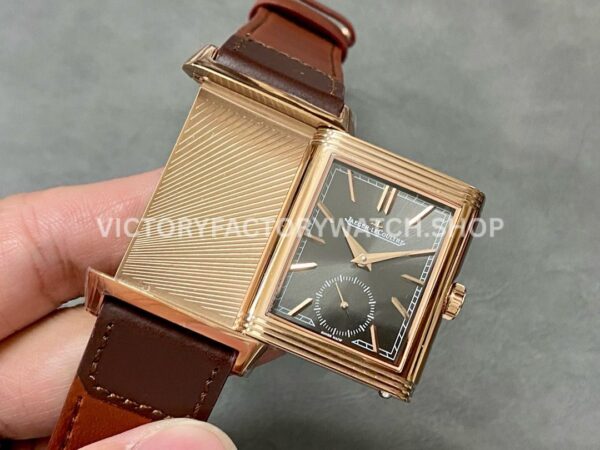 MG Factory Jaeger-LeCoultre Reverso Double-Sided Dual Time Zone Q396245J 29mm Rose Gol (8) MG Factory Jaeger-LeCoultre Reverso Double-Sided Dual Time Zone Q396245J 29mm Rose Gold Leather Strap Grey Dial