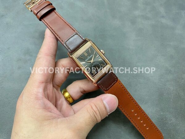 MG Factory Jaeger-LeCoultre Reverso Double-Sided Dual Time Zone Q396245J 29mm Rose Gold (1) MG Factory Jaeger-LeCoultre Reverso Double-Sided Dual Time Zone Q396245J 29mm Rose Gold Leather Strap Grey Dial