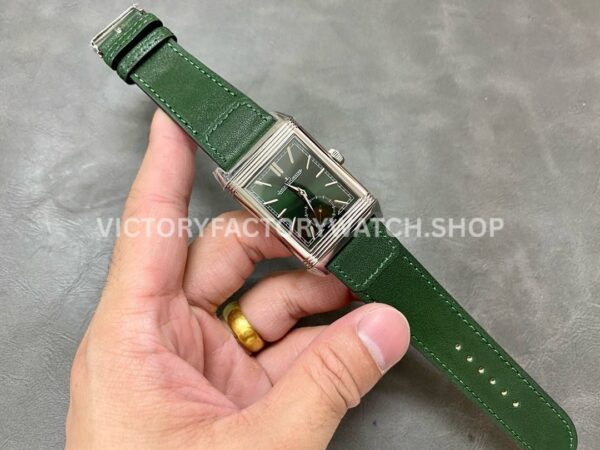 MG Factory Jaeger-LeCoultre Reverso Double-Sided Dual Time Zone Q397843J 29mm Steel Leath (4) MG Factory Jaeger-LeCoultre Reverso Double-Sided Dual Time Zone Q397843J 29mm Steel Leather Strap Green Dial