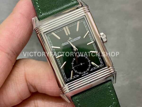 MG Factory Jaeger-LeCoultre Reverso Double-Sided Dual Time Zone Q397843J 29mm Steel Leath (5) MG Factory Jaeger-LeCoultre Reverso Double-Sided Dual Time Zone Q397843J 29mm Steel Leather Strap Green Dial