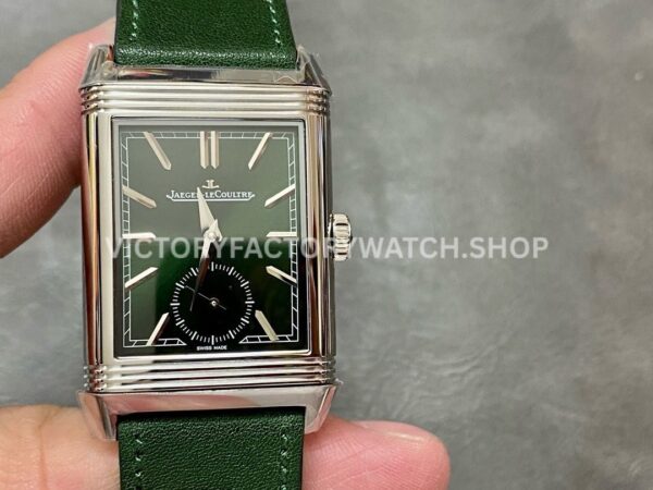 MG Factory Jaeger-LeCoultre Reverso Double-Sided Dual Time Zone Q397843J 29mm Steel Leath (6) MG Factory Jaeger-LeCoultre Reverso Double-Sided Dual Time Zone Q397843J 29mm Steel Leather Strap Green Dial