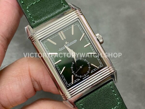 MG Factory Jaeger-LeCoultre Reverso Double-Sided Dual Time Zone Q397843J 29mm Steel Leath (7) MG Factory Jaeger-LeCoultre Reverso Double-Sided Dual Time Zone Q397843J 29mm Steel Leather Strap Green Dial