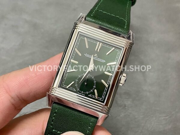 MG Factory Jaeger-LeCoultre Reverso Double-Sided Dual Time Zone Q397843J 29mm Steel Leather (1) MG Factory Jaeger-LeCoultre Reverso Double-Sided Dual Time Zone Q397843J 29mm Steel Leather Strap Green Dial