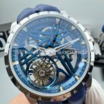 NEW Factory Roger Dubuis Excalibur Spider Tourbillon RDDBEX0838 42mm White Gold Rubber Strap Blue Dial