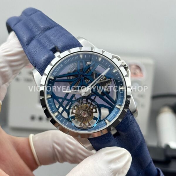 NEW Factory Roger Dubuis Excalibur Spider Tourbillon RDDBEX0838 42mm White Gold Rubber Strap Blue Dial