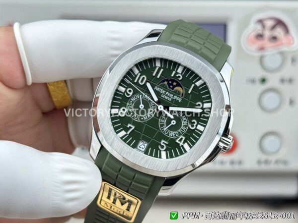 PPM Factory Patek Philippe Aquanaut 5261 40mm Steel Green Rubber Strap Green Dial (5) PPM Factory Patek Philippe Aquanaut 5261 40mm Steel Green Rubber Strap Green Dial