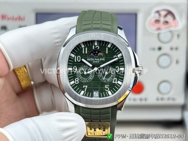 PPM Factory Patek Philippe Aquanaut 5261 40mm Steel Green Rubber Strap Green Dial. PPM Factory Patek Philippe Aquanaut 5261 40mm Steel Green Rubber Strap Green Dial