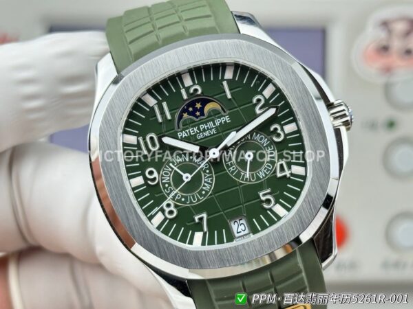 PPM Factory Patek Philippe Aquanaut 5261 40mm Steel Green Rubber Strap Green Dial (7) PPM Factory Patek Philippe Aquanaut 5261 40mm Steel Green Rubber Strap Green Dial