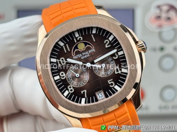 PPM Factory Patek Philippe Aquanaut 5261R 40mm Rose Glod Orange Rubber Strap Brown Dial (3) PPM Factory Patek Philippe Aquanaut 5261R 40mm Rose Glod Orange Rubber Strap Brown Dial