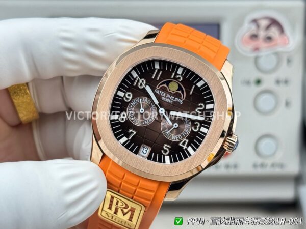PPM Factory Patek Philippe Aquanaut 5261R 40mm Rose Glod Orange Rubber Strap Brown Dial (4) PPM Factory Patek Philippe Aquanaut 5261R 40mm Rose Glod Orange Rubber Strap Brown Dial