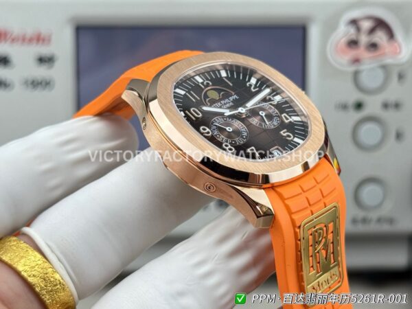 PPM Factory Patek Philippe Aquanaut 5261R 40mm Rose Glod Orange Rubber Strap Brown Dial (6) PPM Factory Patek Philippe Aquanaut 5261R 40mm Rose Glod Orange Rubber Strap Brown Dial
