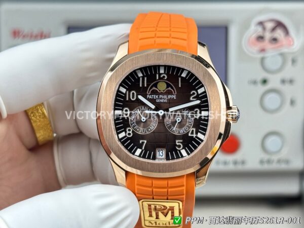 PPM Factory Patek Philippe Aquanaut 5261R 40mm Rose Glod Orange Rubber Strap Brown Dial (7) PPM Factory Patek Philippe Aquanaut 5261R 40mm Rose Glod Orange Rubber Strap Brown Dial