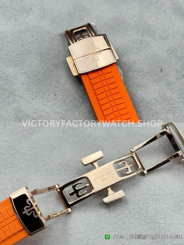 PPM Factory Patek Philippe Aquanaut 5261R 40mm Rose Glod Orange Rubber Strap Brown Dial (8) PPM Factory Patek Philippe Aquanaut 5261R 40mm Rose Glod Orange Rubber Strap Brown Dial
