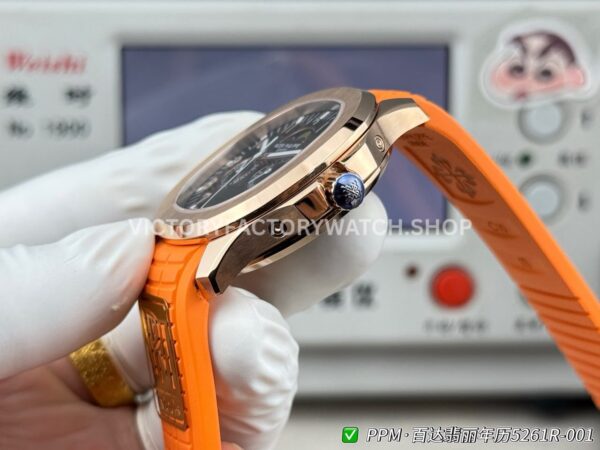 PPM Factory Patek Philippe Aquanaut 5261R 40mm Rose Glod Orange Rubber Strap Brown Dial (9) PPM Factory Patek Philippe Aquanaut 5261R 40mm Rose Glod Orange Rubber Strap Brown Dial
