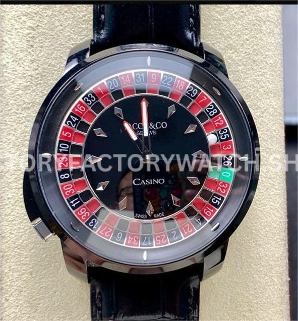 TW Factory Jacob &  Co. Casino Tourbillon CA100.40.AA.AA.ABALA 44mm Black Steel Leather Strap Black Dial