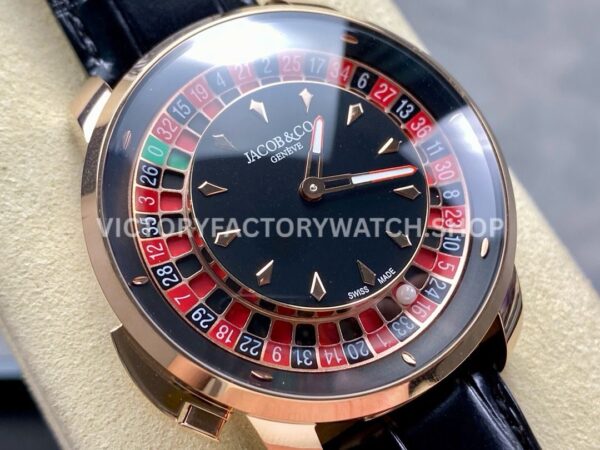 TW Factory Jacob & Co. Casino Tourbillon CA100.40.AA.AA.ABALA 44mm Rose Gold Leather Strap Black Dial