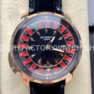 TW Factory Jacob & Co. Casino Tourbillon CA100.40.AA.AA.ABALA 44mm Rose Gold Leather Strap Black Dial