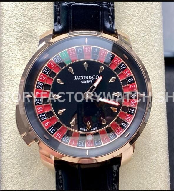 TW Factory Jacob & Co. Casino Tourbillon CA100.40.AA.AA.ABALA 44mm Rose Gold Leather Strap Black Dial