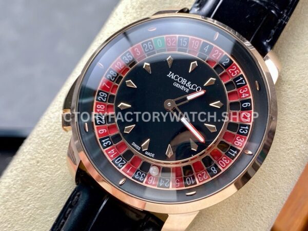 TW Factory Jacob & Co. Casino Tourbillon CA100.40.AA.AA.ABALA 44mm Rose Gold Leather Strap Black Dial