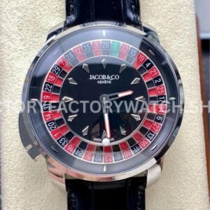 TW Factory Jacob & Co. Casino CA100.40.AA.AA.ABALA 44mm Steel Leather Strap Black Dial