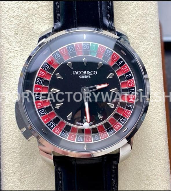 TW Factory Jacob & Co. Casino CA100.40.AA.AA.ABALA 44mm Steel Leather Strap Black Dial