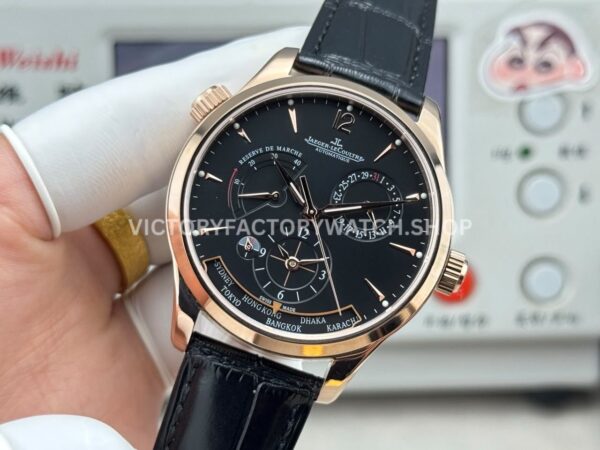 TWA Factory Jaeger-LeCoultre Master Geographic 142.240.927SB 39mm Rose Gold Leather Strap Black Dial (6) TWA Factory Jaeger-LeCoultre Master Geographic 142.240.927SB 39mm Rose Gold Leather Strap Black Dial