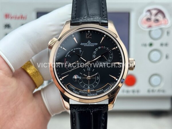 TWA Factory Jaeger-LeCoultre Master Geographic 142.240.927SB 39mm Rose Gold Leather Strap Black Dial (8) TWA Factory Jaeger-LeCoultre Master Geographic 142.240.927SB 39mm Rose Gold Leather Strap Black Dial