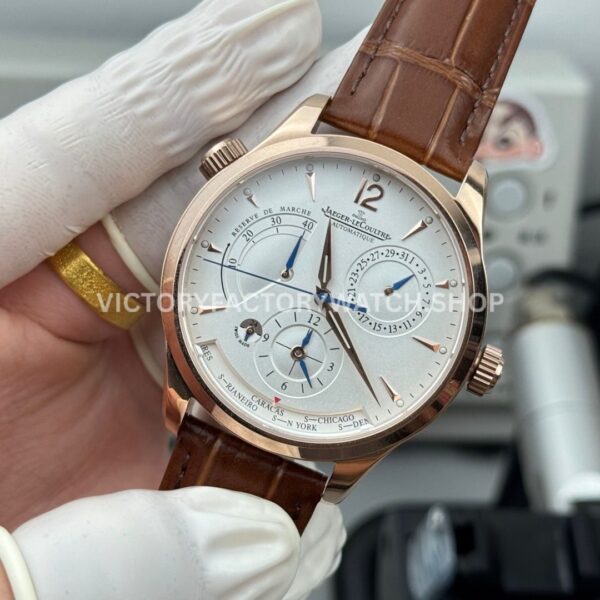 TWA Factory Jaeger-LeCoultre Master Geographic 1422521 39mm Rose Gold Brown Leather Strap Silver Dial (4) TWA Factory Jaeger-LeCoultre Master Geographic 1422521 39mm Rose Gold Brown Leather Strap Silver Dial