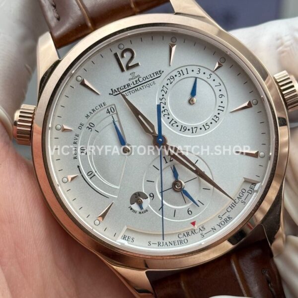 TWA Factory Jaeger-LeCoultre Master Geographic 1422521 39mm Rose Gold Brown Leather Strap Silver Dial (5) TWA Factory Jaeger-LeCoultre Master Geographic 1422521 39mm Rose Gold Brown Leather Strap Silver Dial