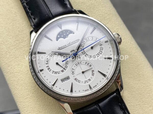 V9 Factory Jaeger-LeCoultre Master Ultra Thin Perpetual 1303501 White Gold Diamond Bezel Silver D (10) V9 Factory Jaeger-LeCoultre Master Ultra Thin Perpetual 1303501 39mm White Gold Diamond Bezel Silver Dial