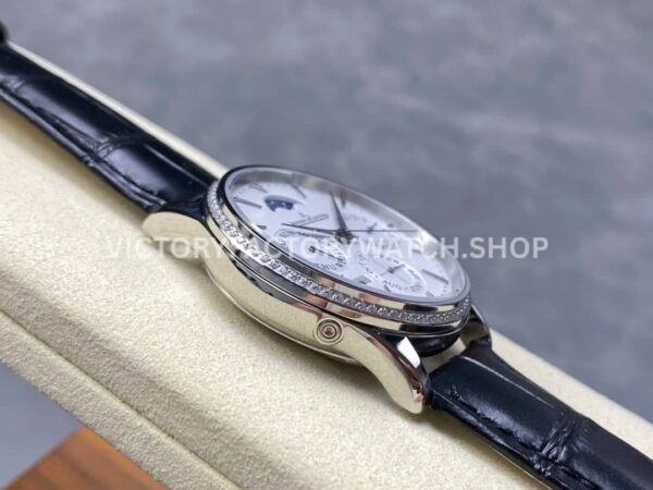 V9 Factory Jaeger-LeCoultre Master Ultra Thin Perpetual 1303501 White Gold Diamond Bezel Silver D V9 Factory Jaeger-LeCoultre Master Ultra Thin Perpetual 1303501 39mm White Gold Diamond Bezel Silver Dial