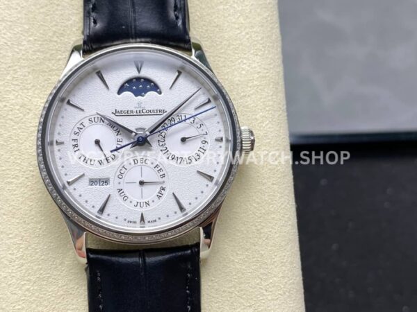 V9 Factory Jaeger-LeCoultre Master Ultra Thin Perpetual 1303501 White Gold Diamond Bezel Silver Dia (1) V9 Factory Jaeger-LeCoultre Master Ultra Thin Perpetual 1303501 39mm White Gold Diamond Bezel Silver Dial