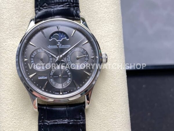 V9 Factory Jaeger-LeCoultre Master Ultra Thin Perpetual 130354j 39mm Steel Leather Strap Grey Dial
