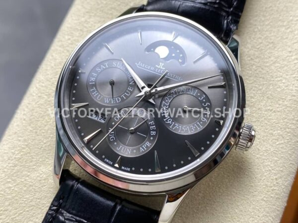 V9 Factory Jaeger-LeCoultre Master Ultra Thin Perpetual 130354j 39mm Steel Leather Strap Grey Dial