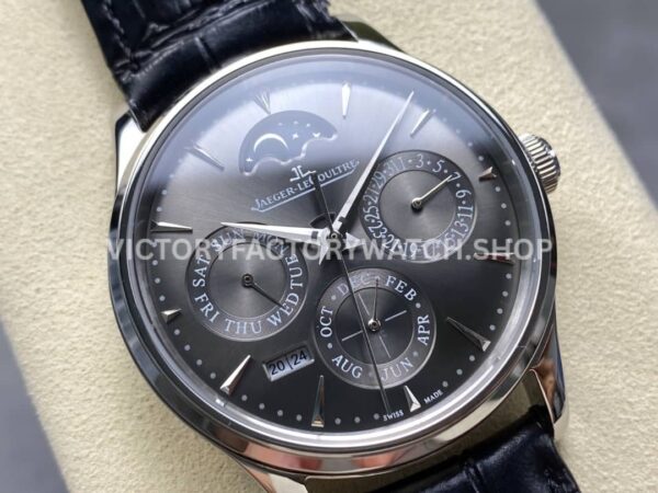 V9 Factory Jaeger-LeCoultre Master Ultra Thin Perpetual 130354j 39mm Steel Leather Strap Grey Dial