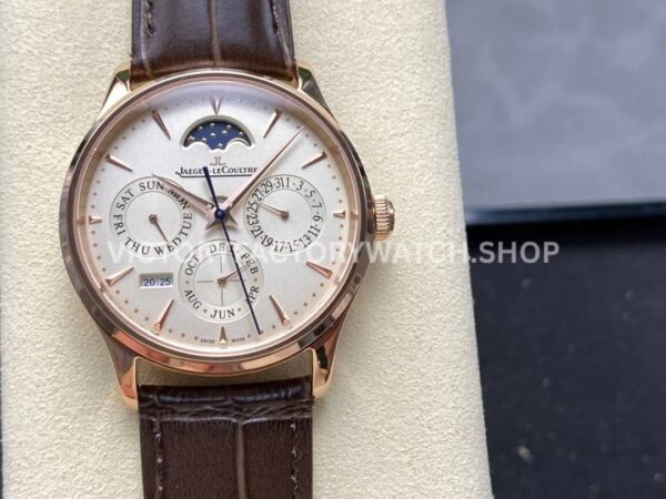V9 Factory Jaeger-LeCoultre Master Ultra Thin Perpetual Q1302520 39mm Rose Gold Leather Strap (10) V9 Factory Jaeger-LeCoultre Master Ultra Thin Perpetual Q1302520 39mm Rose Gold Leather Strap White Dial