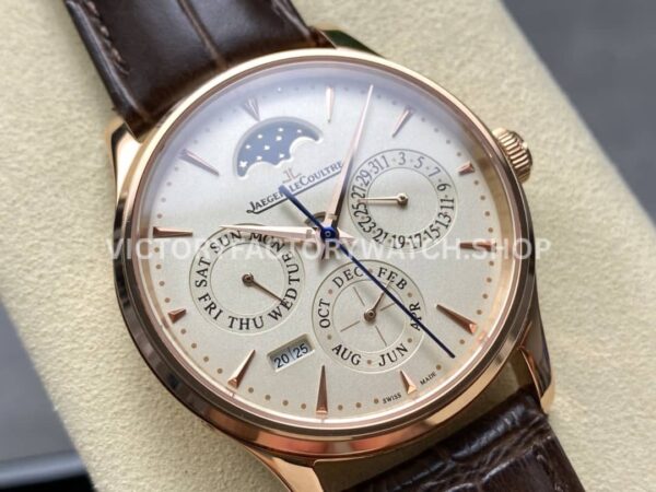 V9 Factory Jaeger-LeCoultre Master Ultra Thin Perpetual Q1302520 39mm Rose Gold Leather Strap (6) V9 Factory Jaeger-LeCoultre Master Ultra Thin Perpetual Q1302520 39mm Rose Gold Leather Strap White Dial