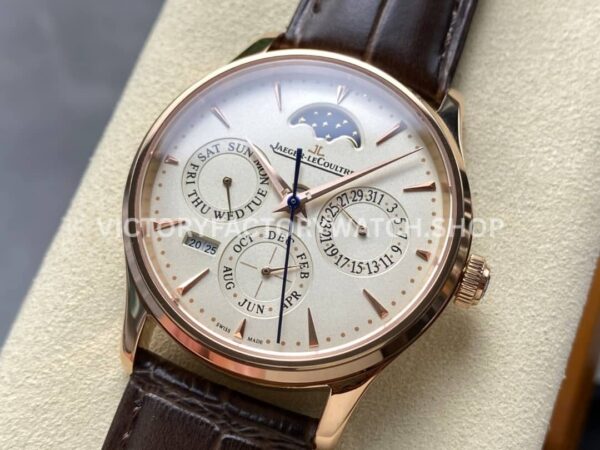V9 Factory Jaeger-LeCoultre Master Ultra Thin Perpetual Q1302520 39mm Rose Gold Leather Strap V9 Factory Jaeger-LeCoultre Master Ultra Thin Perpetual Q1302520 39mm Rose Gold Leather Strap White Dial