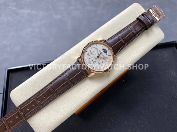 V9 Factory Jaeger-LeCoultre Master Ultra Thin Perpetual Q1302520 39mm Rose Gold Leather Strap (9) V9 Factory Jaeger-LeCoultre Master Ultra Thin Perpetual Q1302520 39mm Rose Gold Leather Strap White Dial