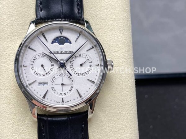 V9 Factory Jaeger-LeCoultre Master Ultra Thin Perpetual Q130842J 39mm Steel Leather Strap White D (10) V9 Factory Jaeger-LeCoultre Master Ultra Thin Perpetual Q130842J 39mm Steel Leather Strap White Dial