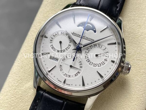 V9 Factory Jaeger-LeCoultre Master Ultra Thin Perpetual Q130842J 39mm Steel Leather Strap White D (9) V9 Factory Jaeger-LeCoultre Master Ultra Thin Perpetual Q130842J 39mm Steel Leather Strap White Dial