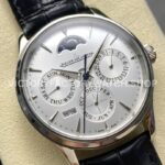 V9 Factory Jaeger-LeCoultre Master Ultra Thin Perpetual Q130842J 39mm Steel Leather Strap Silver Dial