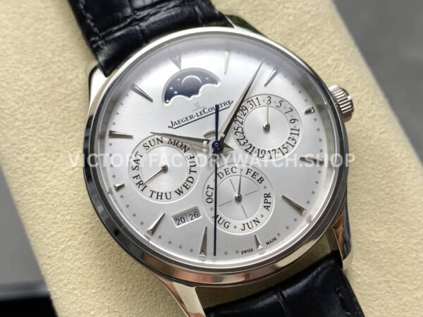 V9 Factory Jaeger-LeCoultre Master Ultra Thin Perpetual Q130842J 39mm Steel Leather Strap Silver Dial