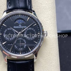 V9 Factory Jaeger-LeCoultre Master Ultra Thin Perpetual Q1308470 39mm Steel Leather Strap Black D (10) V9 Factory Jaeger-LeCoultre Master Ultra Thin Perpetual Q1308470 39mm Steel Leather Strap Black Dial