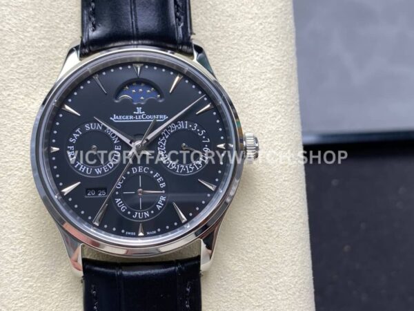 V9 Factory Jaeger-LeCoultre Master Ultra Thin Perpetual Q1308470 39mm Steel Leather Strap Black D (10) V9 Factory Jaeger-LeCoultre Master Ultra Thin Perpetual Q1308470 39mm Steel Leather Strap Black Dial