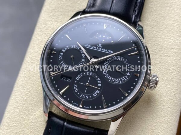 V9 Factory Jaeger-LeCoultre Master Ultra Thin Perpetual Q1308470 39mm Steel Leather Strap Black D (4) V9 Factory Jaeger-LeCoultre Master Ultra Thin Perpetual Q1308470 39mm Steel Leather Strap Black Dial