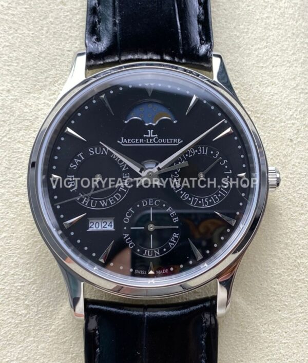 VR Factory Jaeger-LeCoultre Master Ultra Thin Perpetual Q1308470 39mm Steel Leather Strap Black Dial (1) VR Factory Jaeger-LeCoultre Master Ultra Thin Perpetual Q1308470 39mm Steel Leather Strap Black Dial
