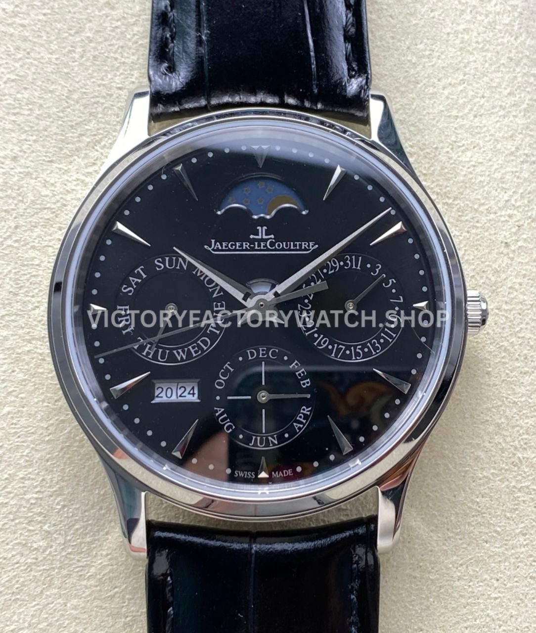 VR Factory Jaeger-LeCoultre Master Ultra Thin Perpetual Q1308470 39mm Steel Leather Strap Black Dial (1)
